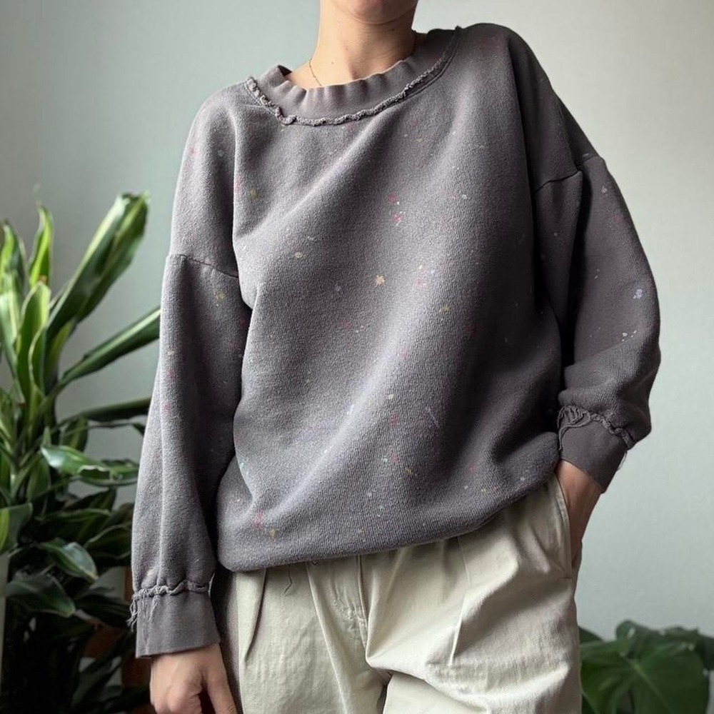 FP Movement Free People Make It Count Sweatshirt Grey Paint Splatter Oversized L